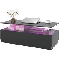 KEEPREAPER Modern Rectangular LED Coffee Table with 2 Drawers for Living Room in Black
