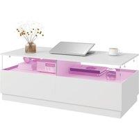 KEEPREAPER Modern Rectangular LED Coffee Table with 2 Drawers for Living Room in White