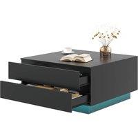 KEEPREAPER Modern Square LED Coffee Table Flip-Top with 2 Drawers Storage in Black