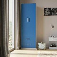 Kelvenix Wooden 2 Door With 2 Drawer Compact Wardrobe Bedroom Storage in Blue