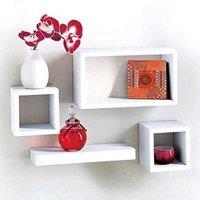 Kelvenix Set Of 4 Wooden Floating Cube Shelves Wall Hanging Storag Shelving in White