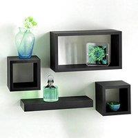 Kelvenix Set Of 4 Wooden Floating Cube Shelves Wall Hanging Storag Shelving in Black
