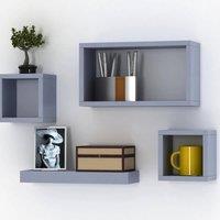 Kelvenix Set Of 4 Wooden Floating Cube Shelves Wall Hanging Storag Shelving in Grey