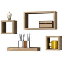Kelvenix Set Of 4 Wooden Floating Cube Shelves Wall Hanging Storag Shelving in Brown