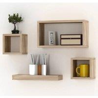 Kelvenix Set Of 4 Wooden Floating Cube Shelves Wall Hanging Storag Shelving in Light Brown