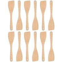 Kelvenix 12x 30cm Wooden Spatulas Non Stick Long Handle Kitchen Utensils in Brown | Size: 12x 30 cm