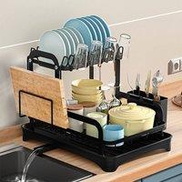 EONLION 2 Tier Dish Drainer Rack Cutlery in Black | Size: 500mm