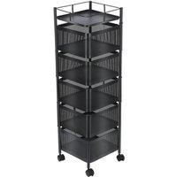 EONLION Black-Utility Rotating Storage 6 Cart Trolley in Black | Size: 100 cm