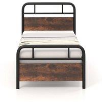 Kelvenix Single Size Bed Frame Platform Metal Slats Support Bed in Brown