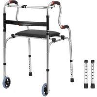 FLAVORA Walking Frame Walker Aid with Seat & Wheels in Silver
