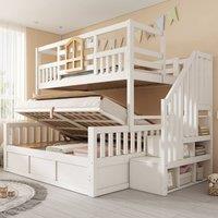 okwish Bunk Bed 90/135 x 190cm with Stairs & Storage White | Size: Single