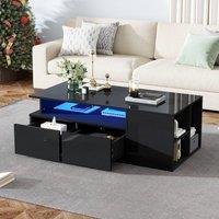 STILVORA Coffee Table 2 Drawer with LED & Open Storage Black