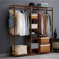 Wooden Garment Storage Cabinet with Hanging Hooks in Brown