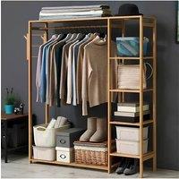 Wooden Garment Rack with Side Hanging Hooks in Brown