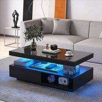 BTM High Gloss LED Coffee Table for Home & Office, 2 Drawers in Black