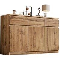 Rolipo Oak Finish Farmhouse Buffet Cabinet Sideboard with 3 Drawers in Brown