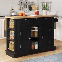 Rolipo Kitchen Island on Wheels, Farmhouse Cart with Drop Leaf in Black