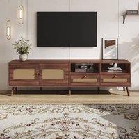 Rolipo 200cm Dark Wood Rattan TV Stand Entertainment Center for 90 Inch TV in Brown