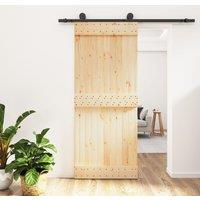 Berkfield Home Sliding Door with Hardware Set 85x210 cm Solid Wood Pine in Brown