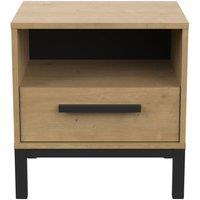 CALICOSY Bedside Table With 1 Drawer & 1 Niche, Oak & Matte Black Finish, in Light Brown