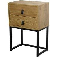 CALICOSY Bedside Table With 2 Drawers & Oak-Effect Metal Legs - JILL in Light Brown
