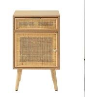 CALICOSY Bedside Table With Natural Rattan Caning - MIYA in Light Brown