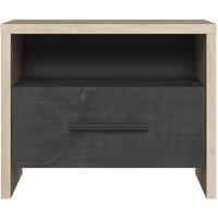 CALICOSY Bedside Table With 1 Drawer & 1 Shelf, Oak & Black Finish in Light Oak