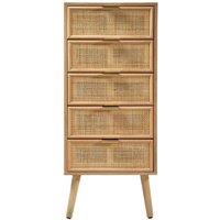 CALICOSY 5-Drawer Chest With Natural Rattan Fronts - W36.5 X H100.5 Cm - MIYA in Light Brown