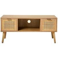 CALICOSY TV Stand With 2 Drawers & Rattan Fronts, 100 Cm Wide - MIYA in Light Brown