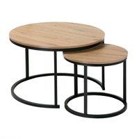 CALICOSY Set Of 2 Round Nesting Coffee Tables, 70 Cm Long - LENNY in Light Oak | Size: 2 Person