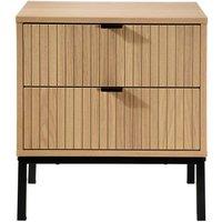 CALICOSY Bedside Table With 2 Drawers, Grooved Wood Effect, H51cm - TARA in Light Brown