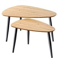 CALICOSY Set Of 2 Nesting Tables With Metal Legs in Light Brown | Size: 2 Person
