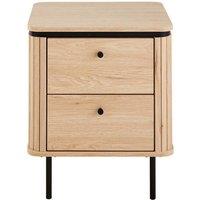 CALICOSY Bedside Table With 2 Drawers & Grooved-Effect Sides, 55 Cm High in Light Brown