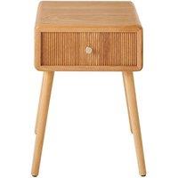 CALICOSY Bedside Table With 1 Drawer & Slatted Fronts, 52 Cm High - AVA in Light Brown