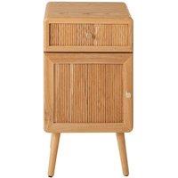 CALICOSY Bedside Table With 1 Door & 1 Drawer With Slatted Fronts, H71 Cm AVA in Light Brown