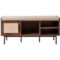 CALICOSY JETSON Walnut Finish Entryway Bench With 1 Door & Fabric Front in Dark Brown