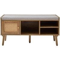 CALICOSY Shoe Bench With 1 Door & Rattan Front, 100 Cm Wide, PALMO in Light Brown