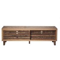 CALICOSY LIAM TV Stand With 2 Sliding Doors & Openwork Slats, 140 Cm Wide in Dark Brown
