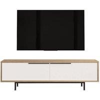 CALICOSY TV Stand With 2 Drop-down Doors, Oak & White Effect, 160 Cm - NAYA in Light Brown