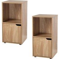 CALICOSY 2-Compartment Bedside Tables With Wood Finish & 1 Door - Set Of 2 - in Light Brown