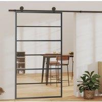 Berkfield Home Sliding Door with Hardware Set ESG Glass&Aluminium 102x205 cm in Black