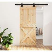 Berkfield Home Sliding Door with Hardware Set 85x210 cm Solid Wood Pine in Brown