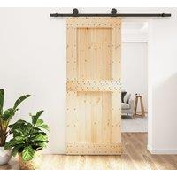 Berkfield Home Sliding Door with Hardware Set 85x210 cm Solid Wood Pine in Brown