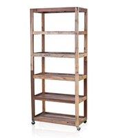 Serenityy Six-Shelf Upcycled Teak Display on Casters - Natural Wood | Size: 1 Pack