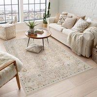 Desire Rugs Maia Washable Floral Traditional Area Rug Non-Slip Living Room Hallway in Beige | Size: 60 cm x 220 cm