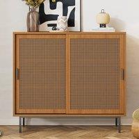 Matteo Walnut Rattan Sliding Barn Door Sideboard - Vintage Storage Cabinet