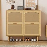 Matteo Farmhouse 4-Drawer Rattan Shoe Storage Cabinet - Light Oak