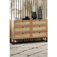 Julian Bowen Padstow Rattan 6 Drawer Wide Chest in Light Oak