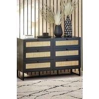 Julian Bowen Padstow Rattan 6 Drawer Wide Chest in Black