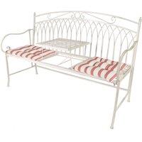 Dibor Vintage Large Cream Arched Outdoor Garden Furniture Companion Seat Bench with Free Set of 2 Red Seat Pad Cushions
